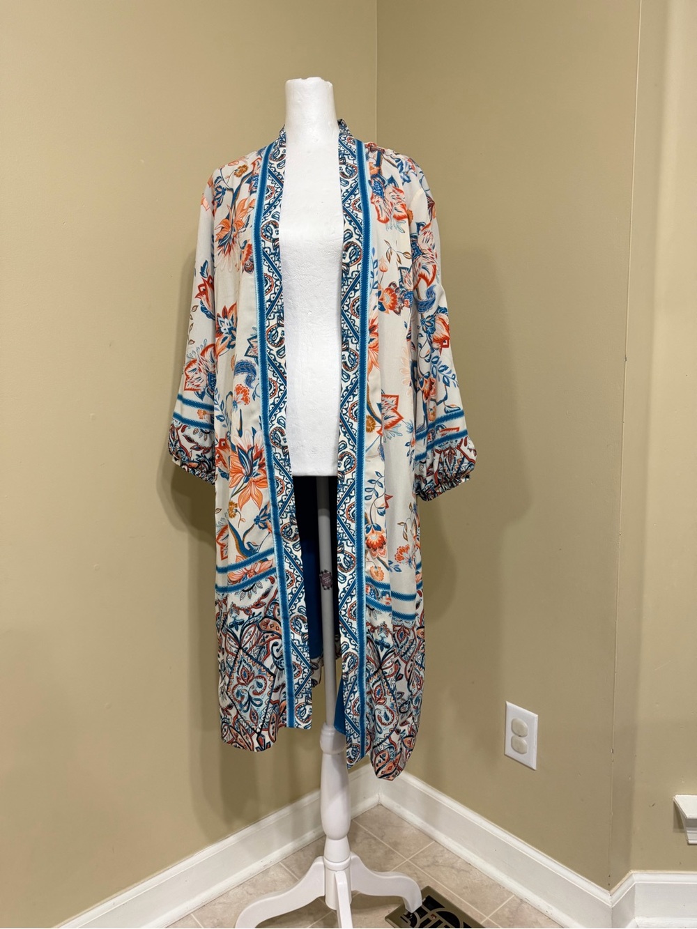 NWT Chico's Turquoise Satin Top with Paisley Trim